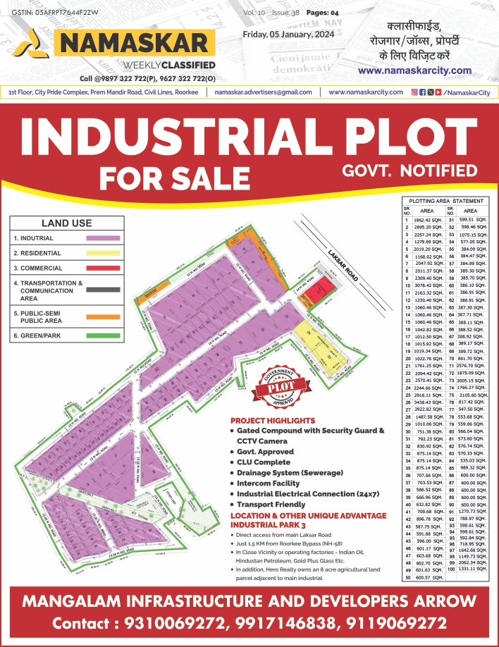 Namaskar Weekly Classified 05 January, 2024